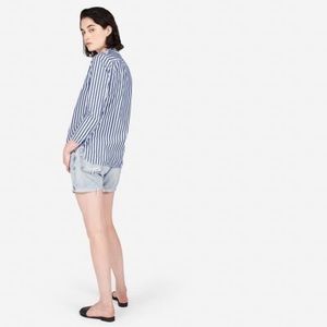 🦓Everlane Cotton Striped Split Neck Popover Shirt Size 2